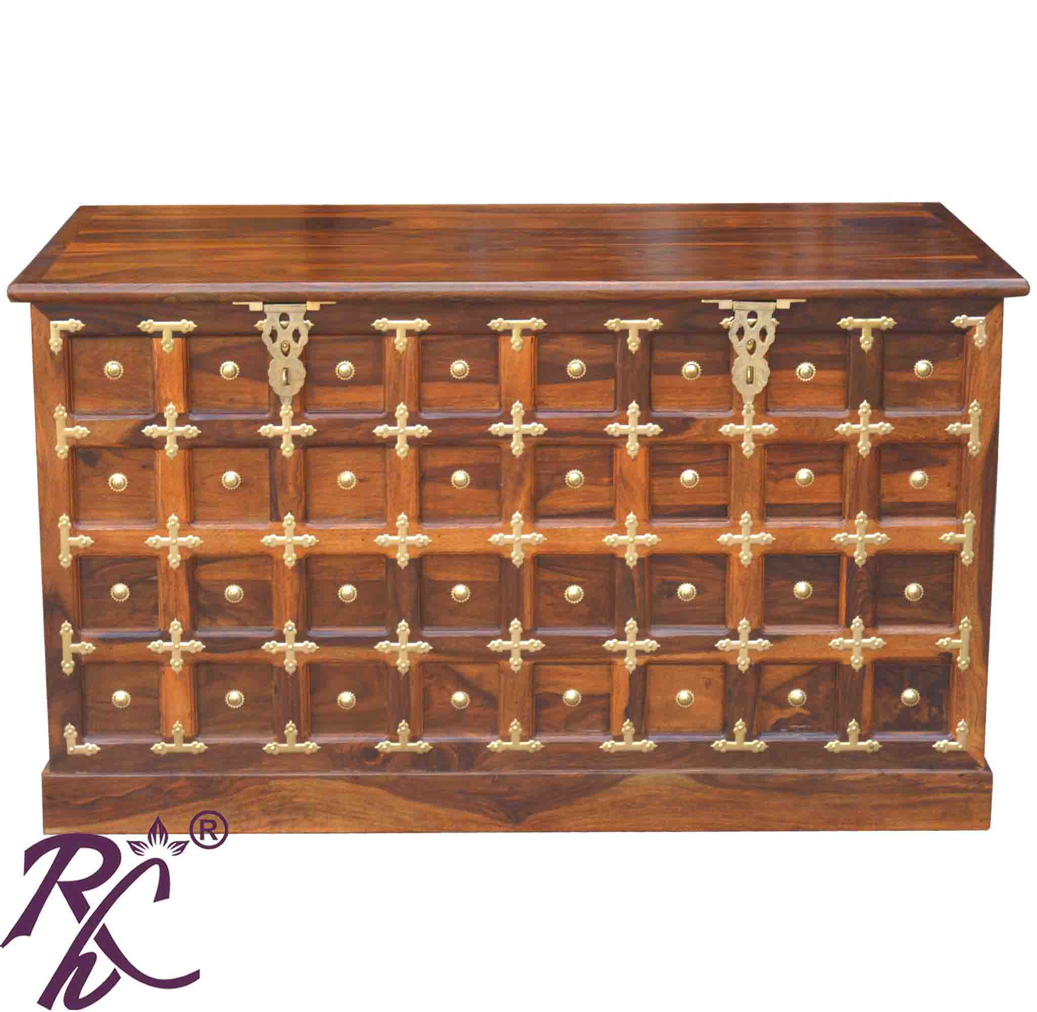 Solid Wood Brass Work L+T Design Blanket Box