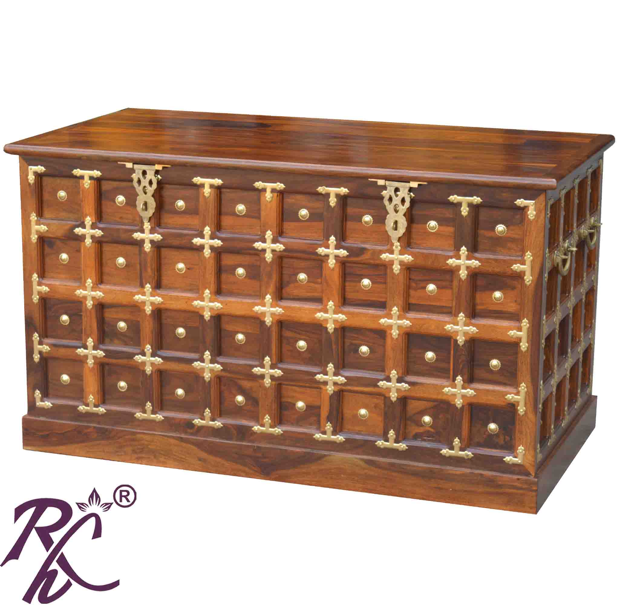 Solid Wood Brass Work L+T Design Blanket Box