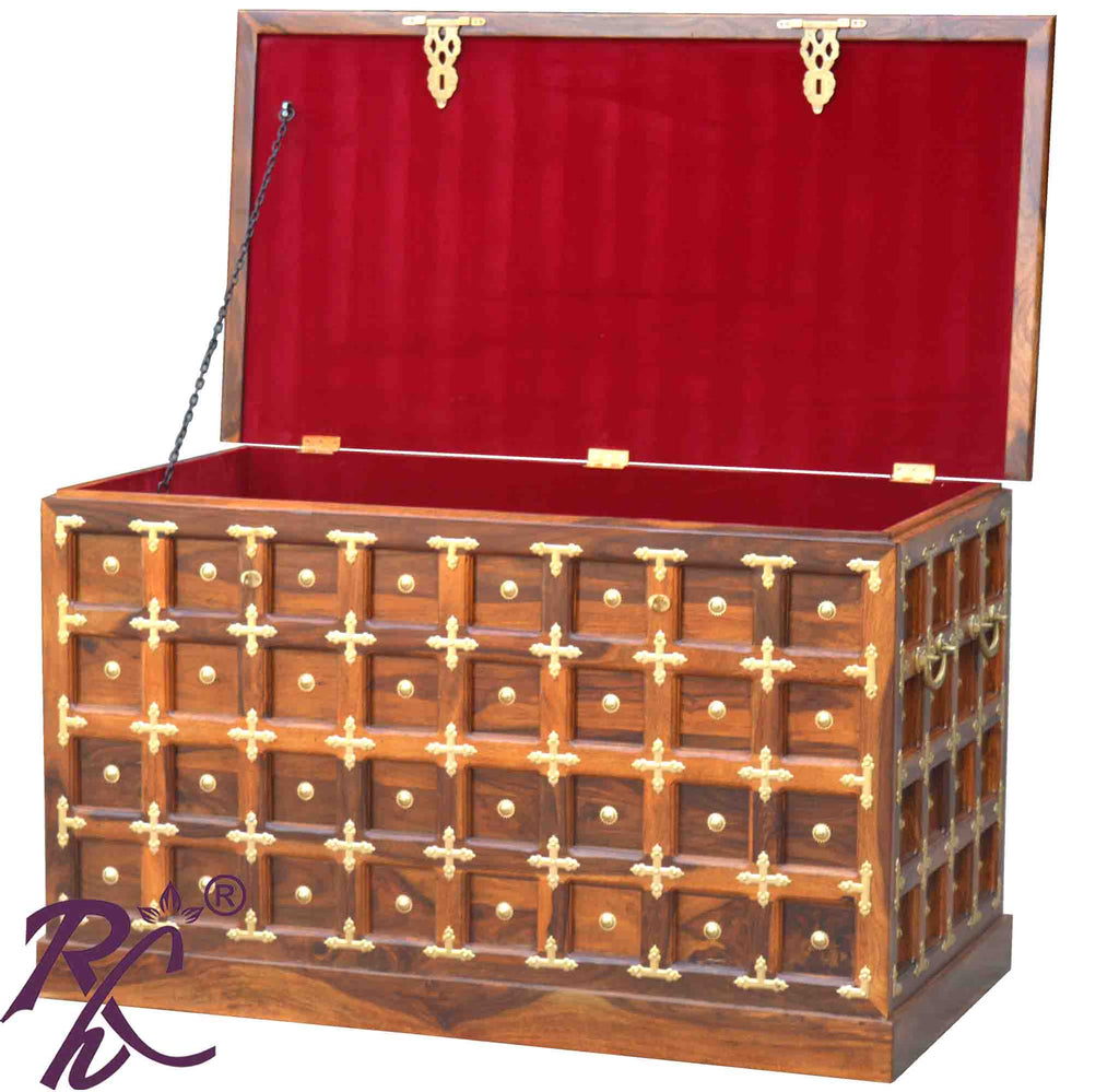 Solid Wood Brass Work L+T Design Blanket Box