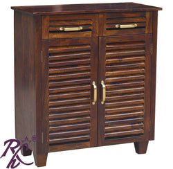 Solid Wood Stripe Design Sideboard 2 Drawers 2 Doors