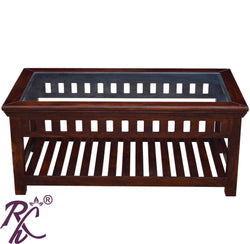 Solid Wood Kubera Glass Top Center Table With Shelf