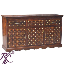 Solid Wood Wood Bakhra Design Sideboard 3 Doors 3 Drawers