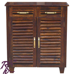 Solid Wood Stripe Design Sideboard 2 Drawers 2 Doors
