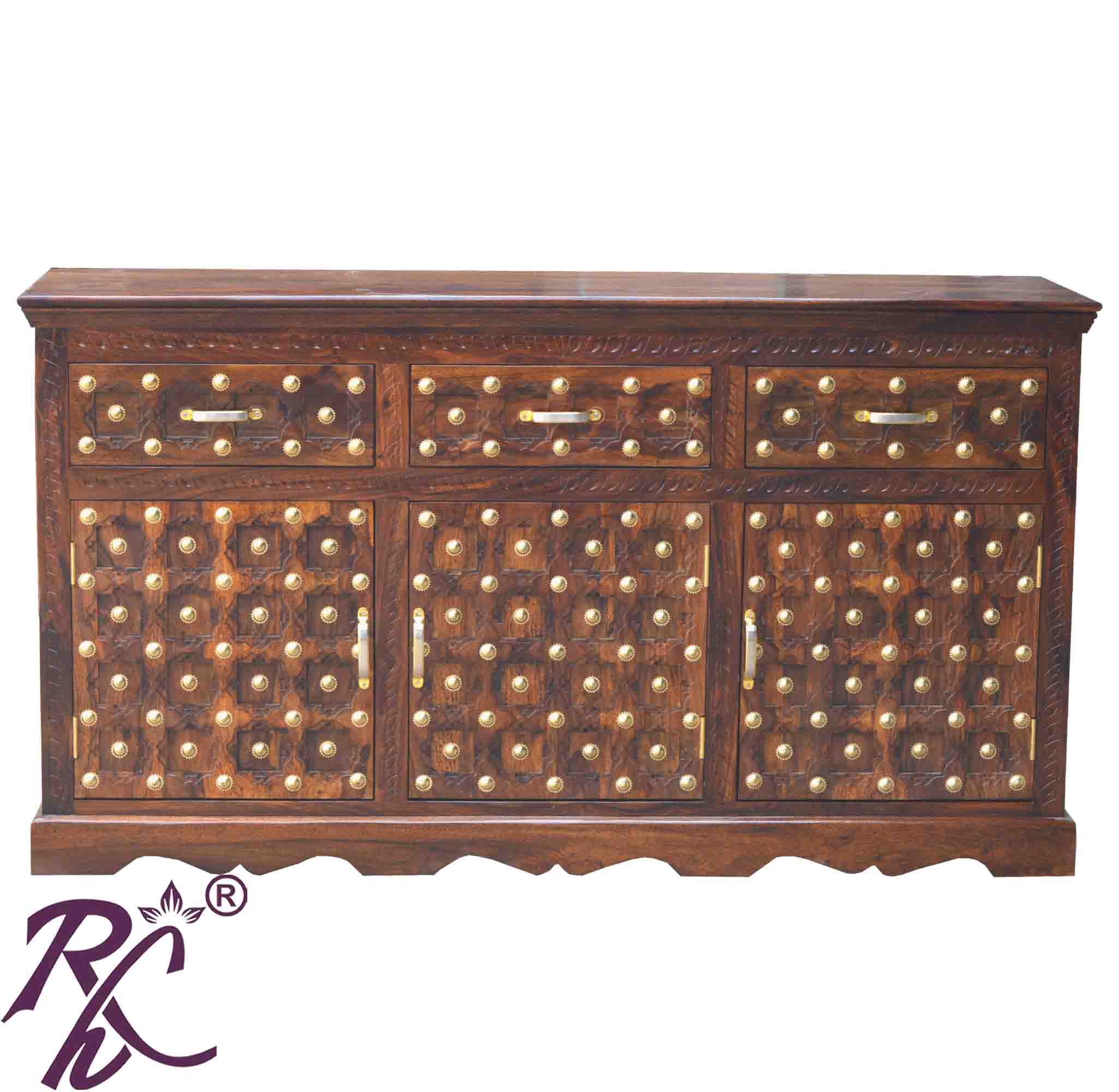 Solid Wood Wood Bakhra Design Sideboard 3 Doors 3 Drawers