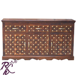 Solid Wood Wood Bakhra Design Sideboard 3 Doors 3 Drawers