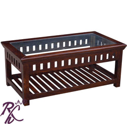Solid Wood Kubera Glass Top Center Table With Shelf