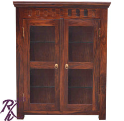 Solid wood Kubera 2 Glass Doors Cabinet