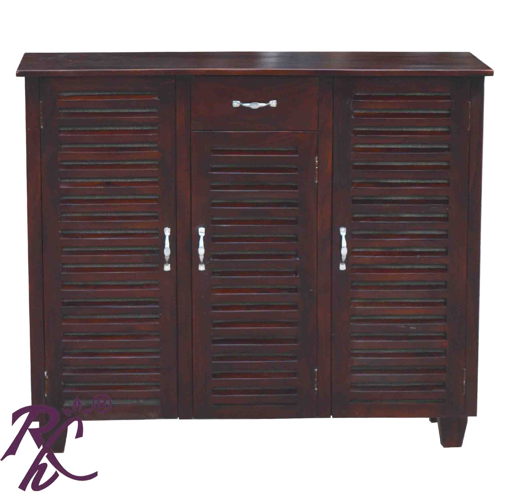 Solid Wood Stripe Design Sideboard 1 Drawer 3 Doors