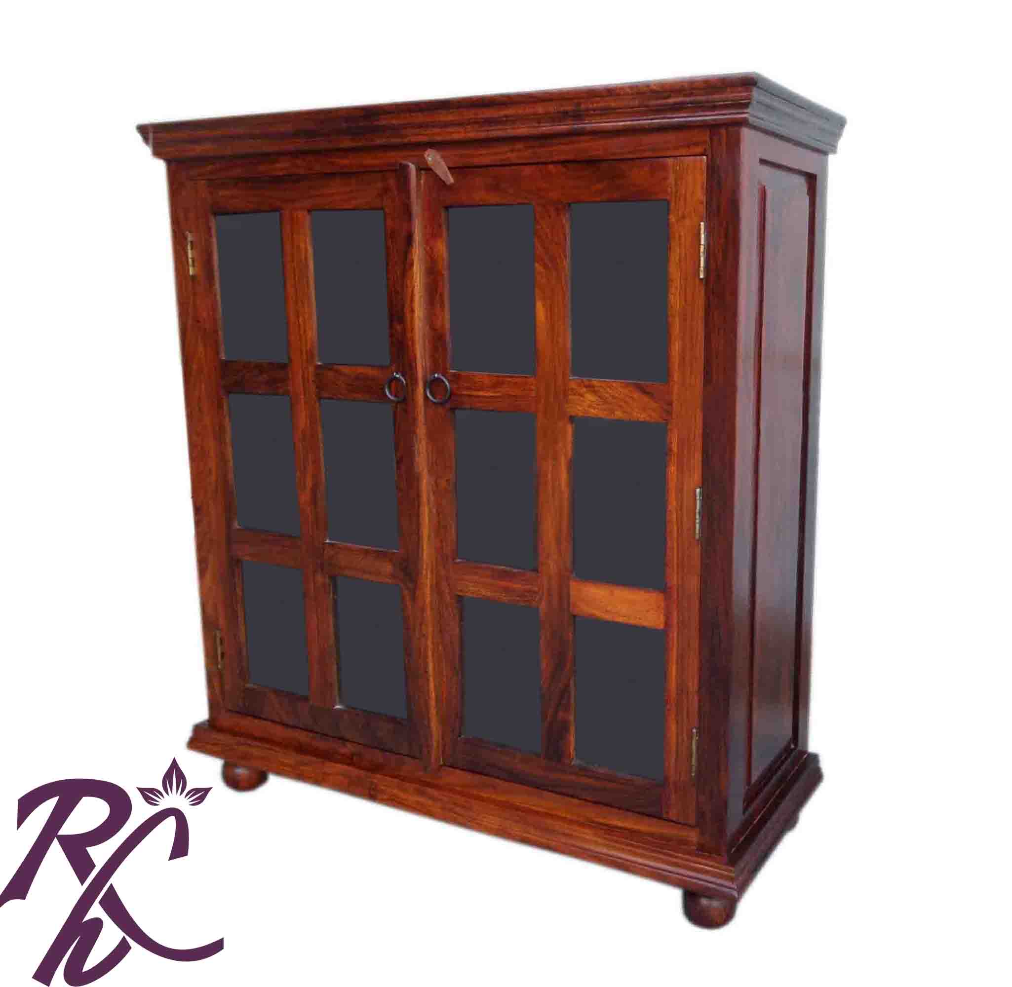 Solid Wooden 2 Glass Doors Cabinet & Wardrobe