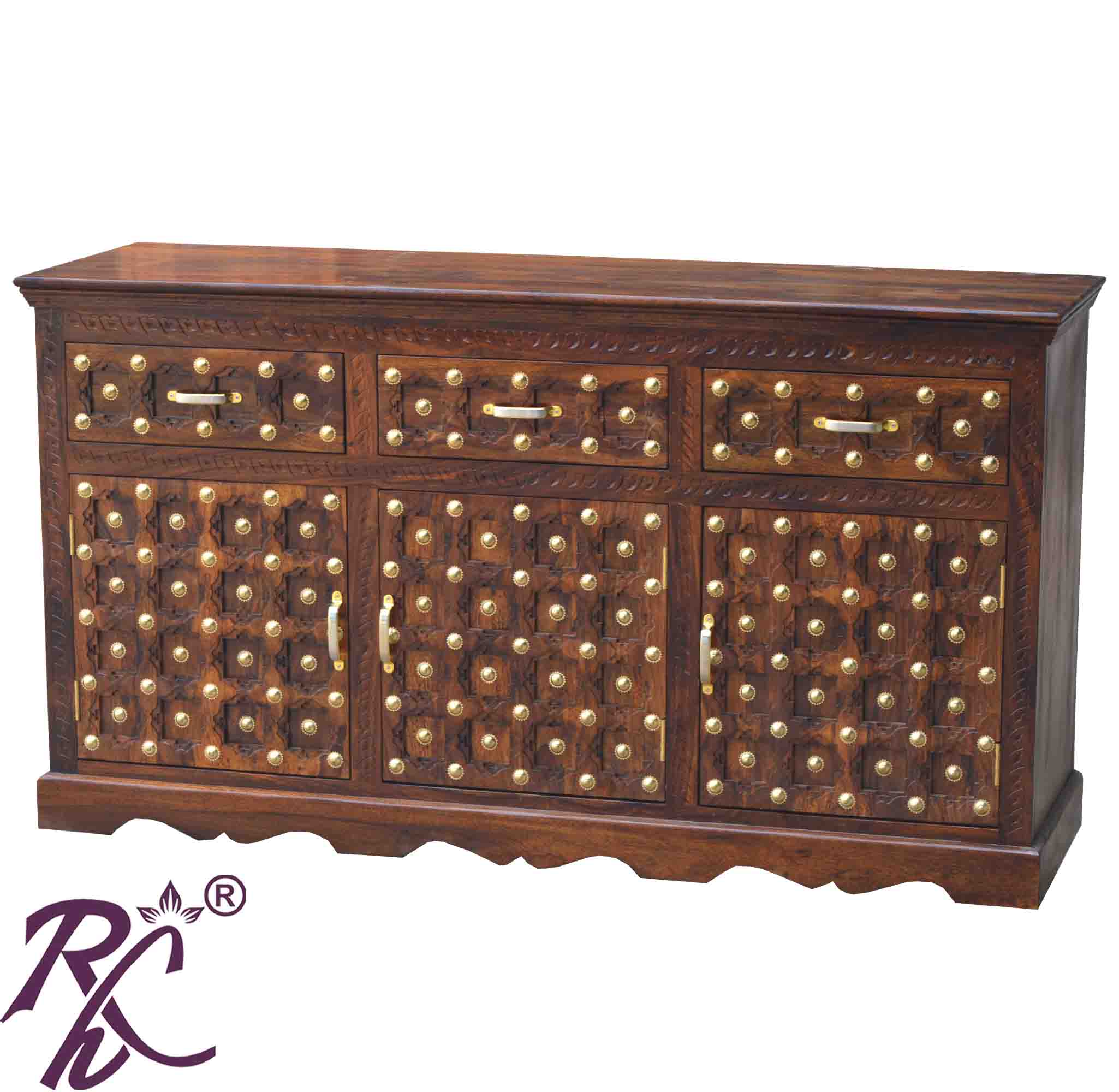Solid Wood Wood Bakhra Design Sideboard 3 Doors 3 Drawers