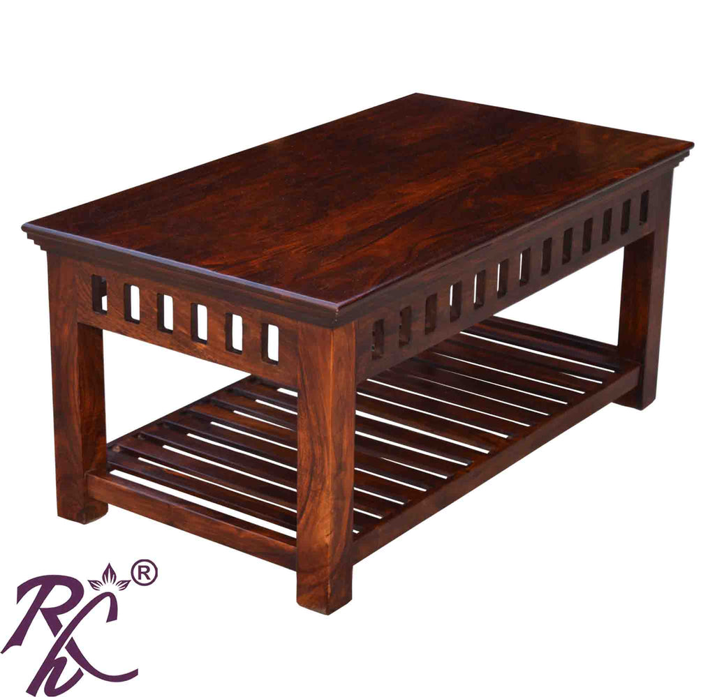 Solid Wood Kubera Center Table With Shelf