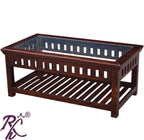 Solid Wood Kubera Glass Top Center Table With Shelf