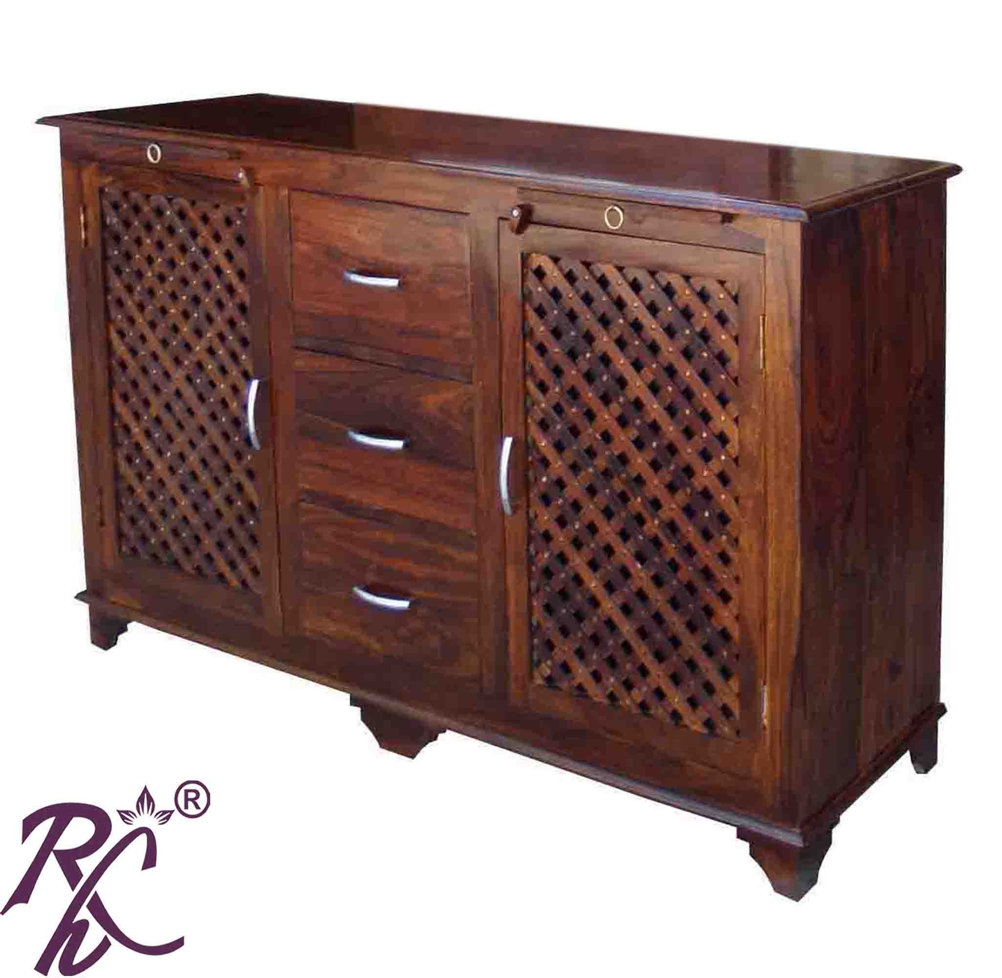 Solid Wood Ferna Sideboard Wooden Jali 2 Doors
