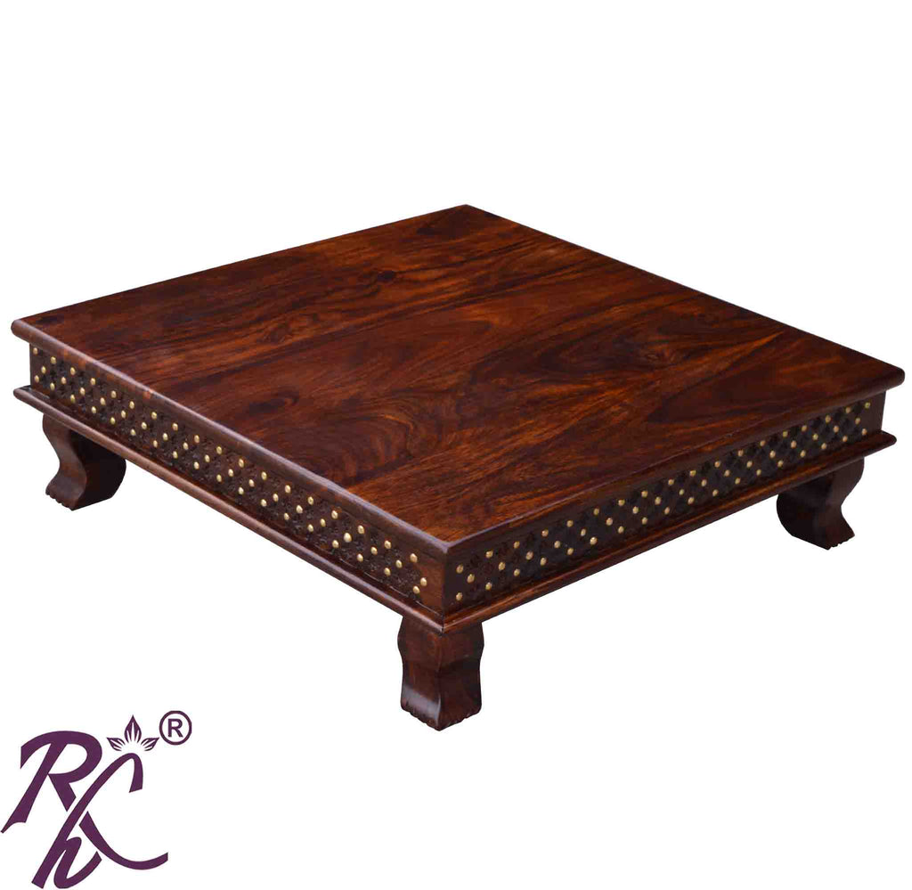 Solid Sheesham Wood Jiksa Jali Design Bajot / Wooden Chowki