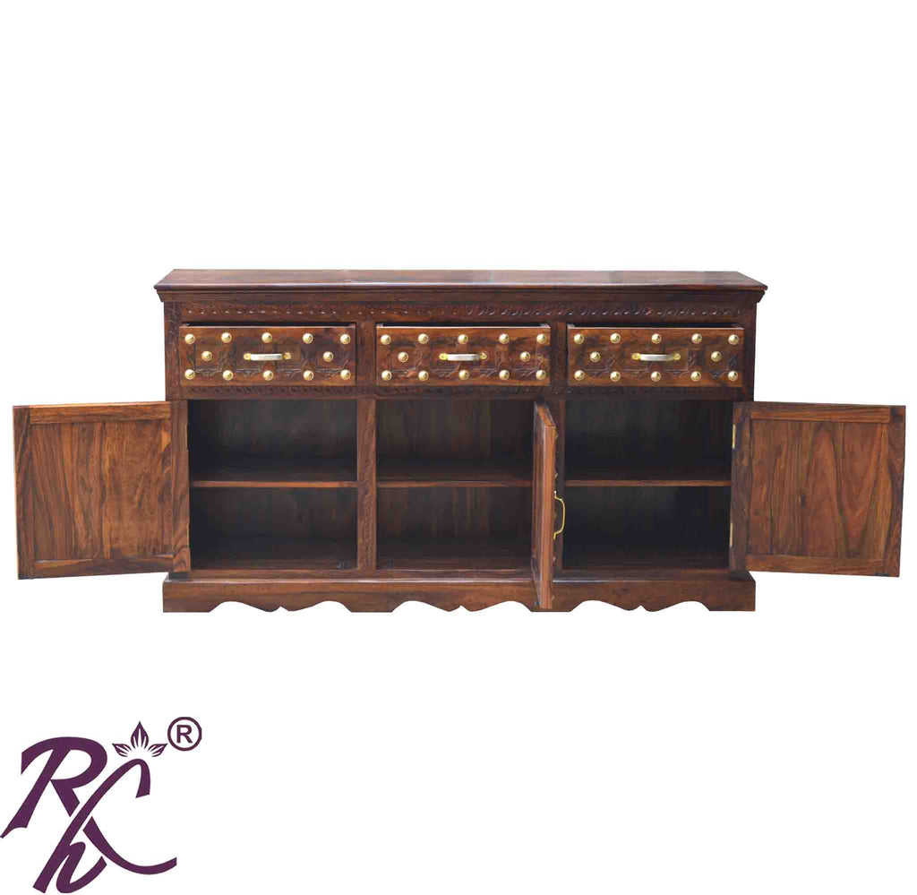Solid Wood Wood Bakhra Design Sideboard 3 Doors 3 Drawers