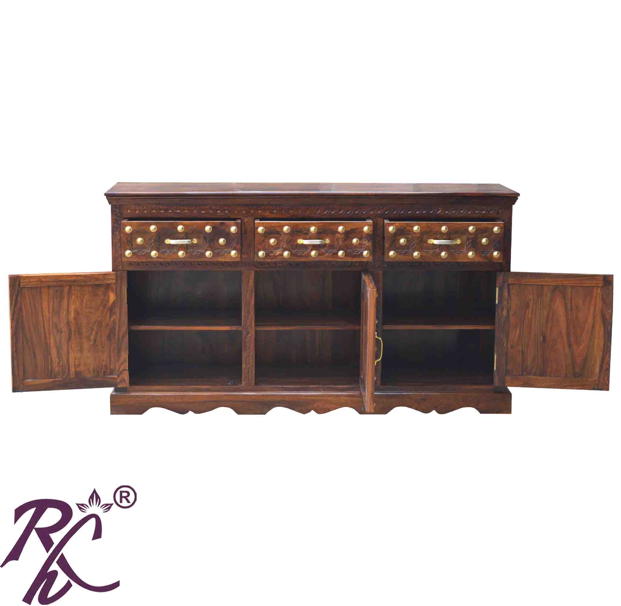 Solid Wood Wood Bakhra Design Sideboard 3 Doors 3 Drawers