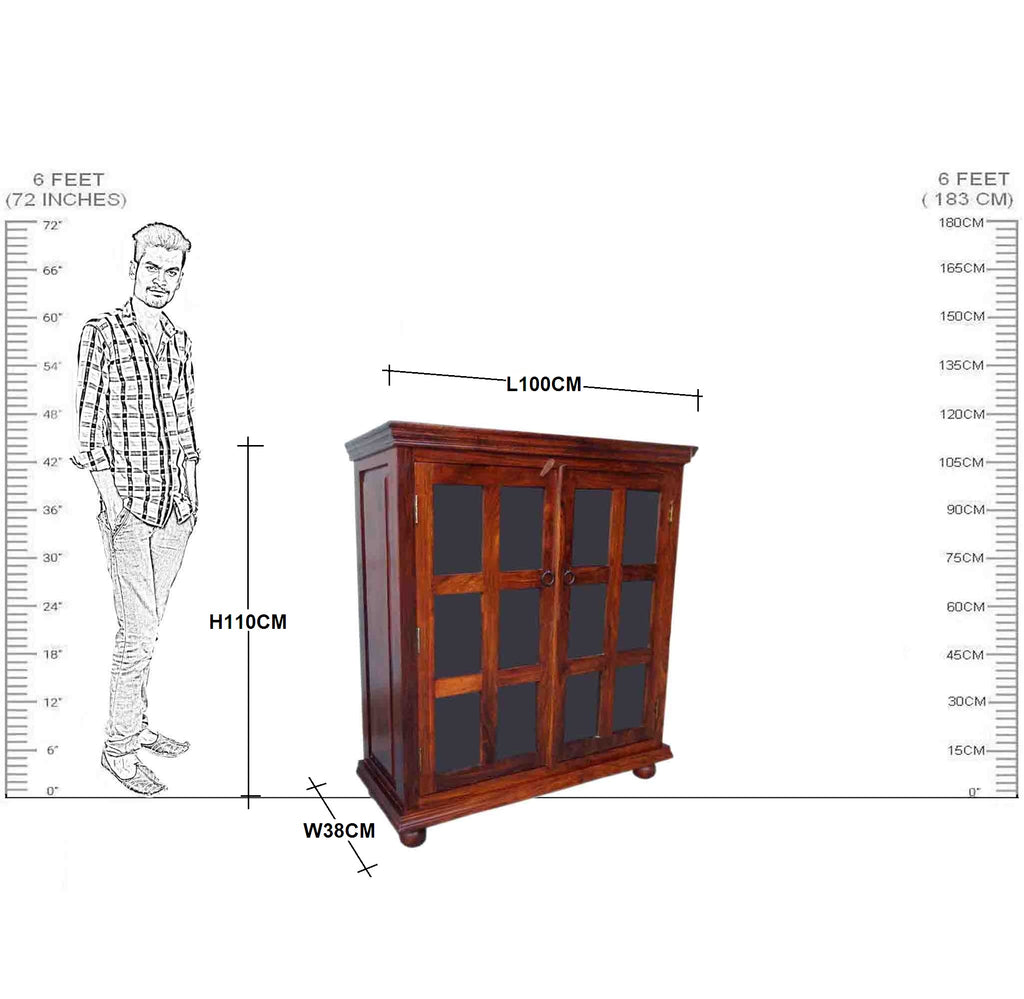 Solid Wooden 2 Glass Doors Cabinet & Wardrobe