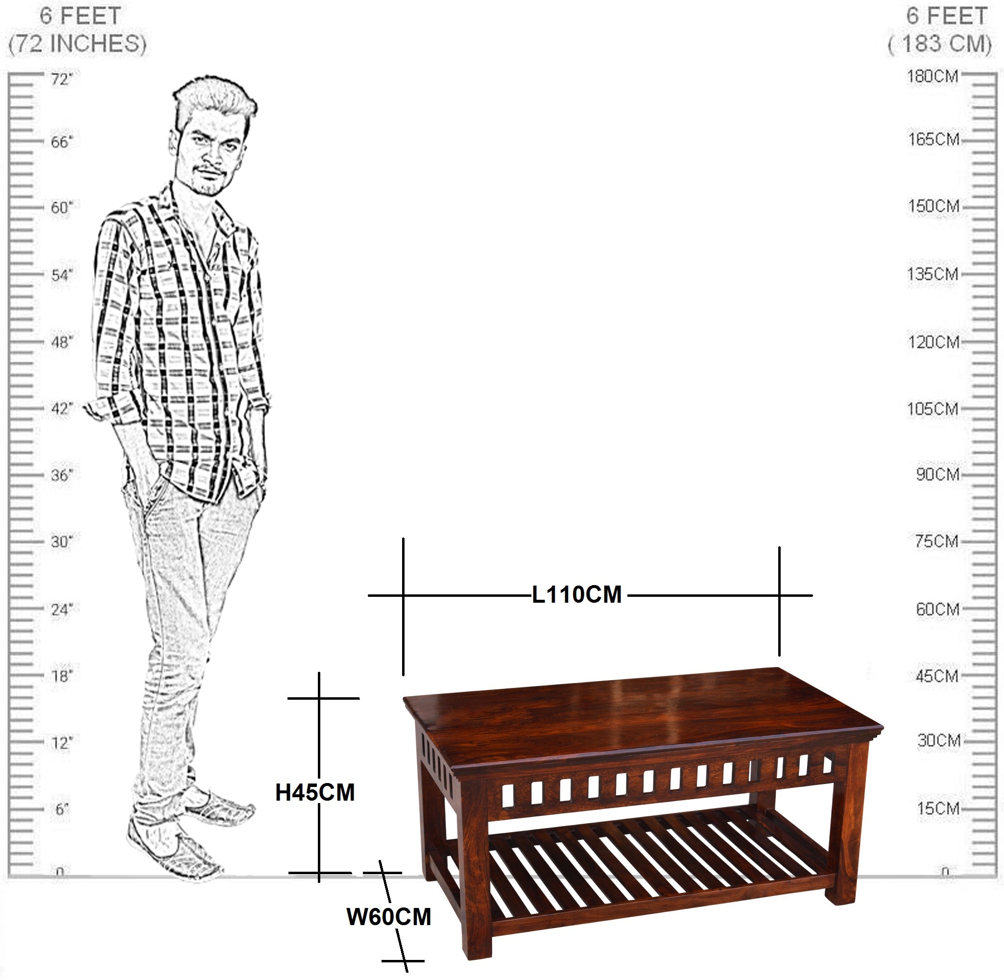 Solid Wood Kubera Center Table With Shelf