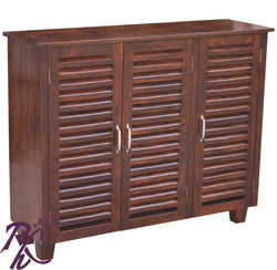 Solid Wood Stripe Design 3 Doors Sideboard