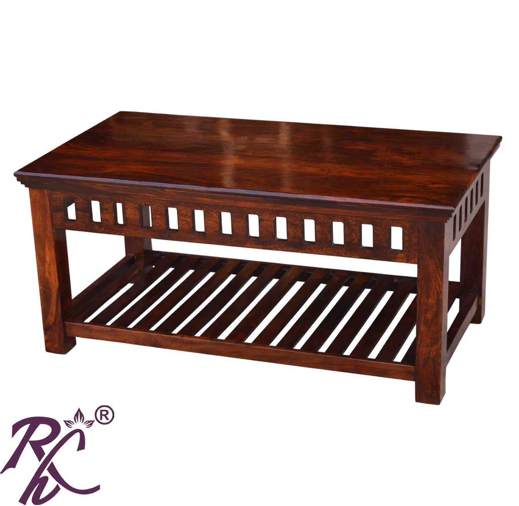 Solid Wood Kubera Center Table With Shelf