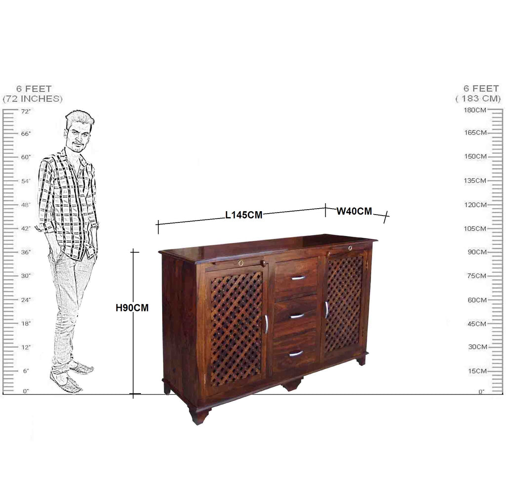 Solid Wood Ferna Sideboard Wooden Jali 2 Doors