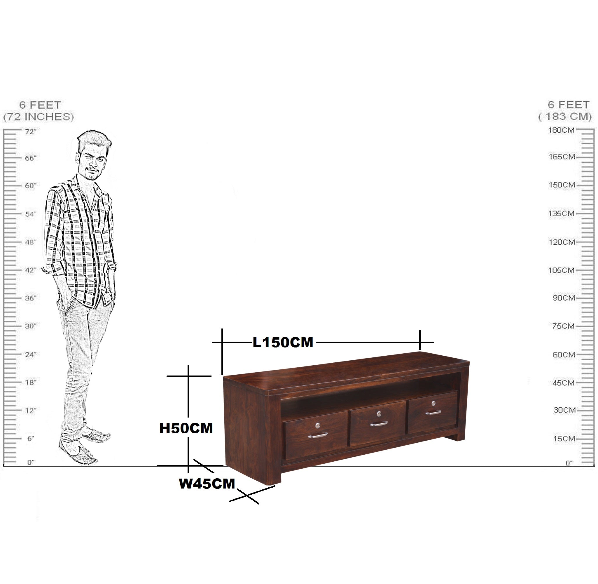 Solid Wood Carvel Tv Unit of 3 Drawers
