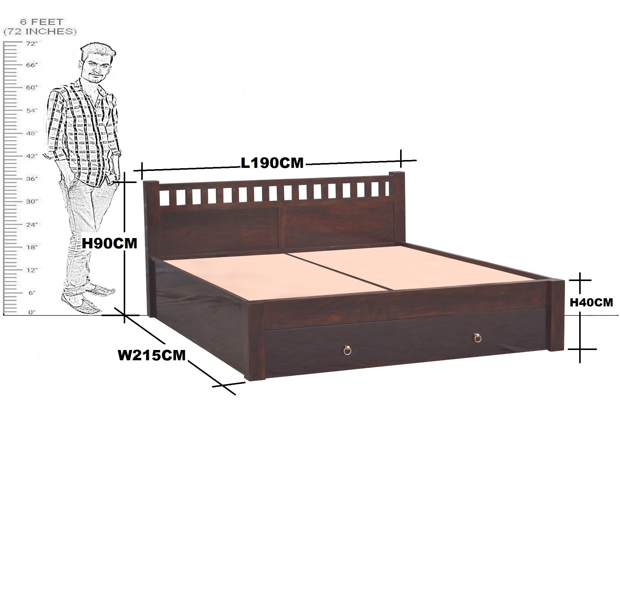 Solid Wood Kubera Design King Size With Storage Bed With Frount Drawer