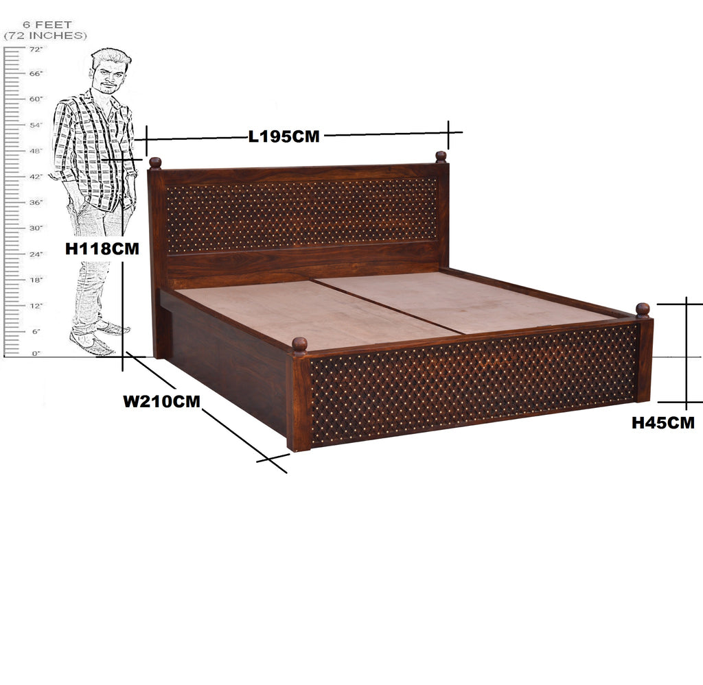 Solid Wood Jiksa Jali Design King Size With Storage Bed