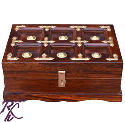 Solid Sheesham Wood L+T Brass Work Jewellery Box
