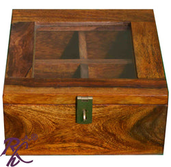 Solid Sheesham Wood Spice Box | Dry Fruit Box With Four Containers