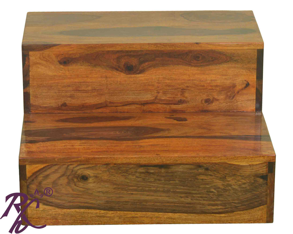 Solid Sheesham Wood Two Step Stool for Kitchen | Foot Rest Stool for Living Room