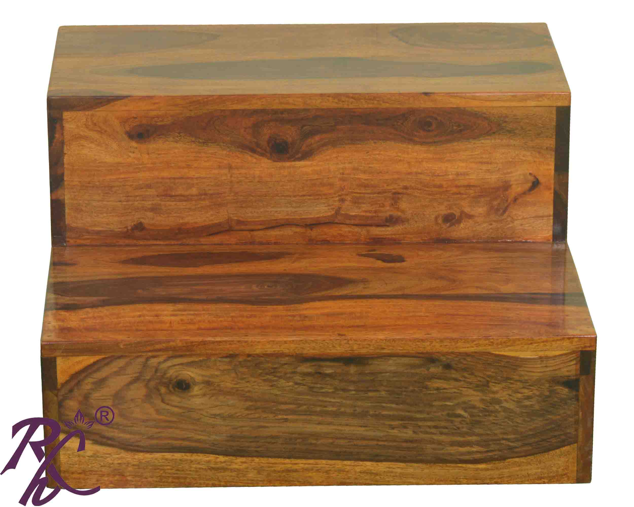 Solid Sheesham Wood Two Step Stool for Kitchen | Foot Rest Stool for Living Room
