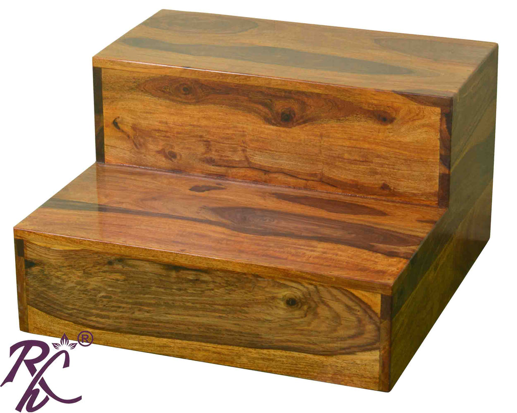 Solid Sheesham Wood Two Step Stool for Kitchen | Foot Rest Stool for Living Room