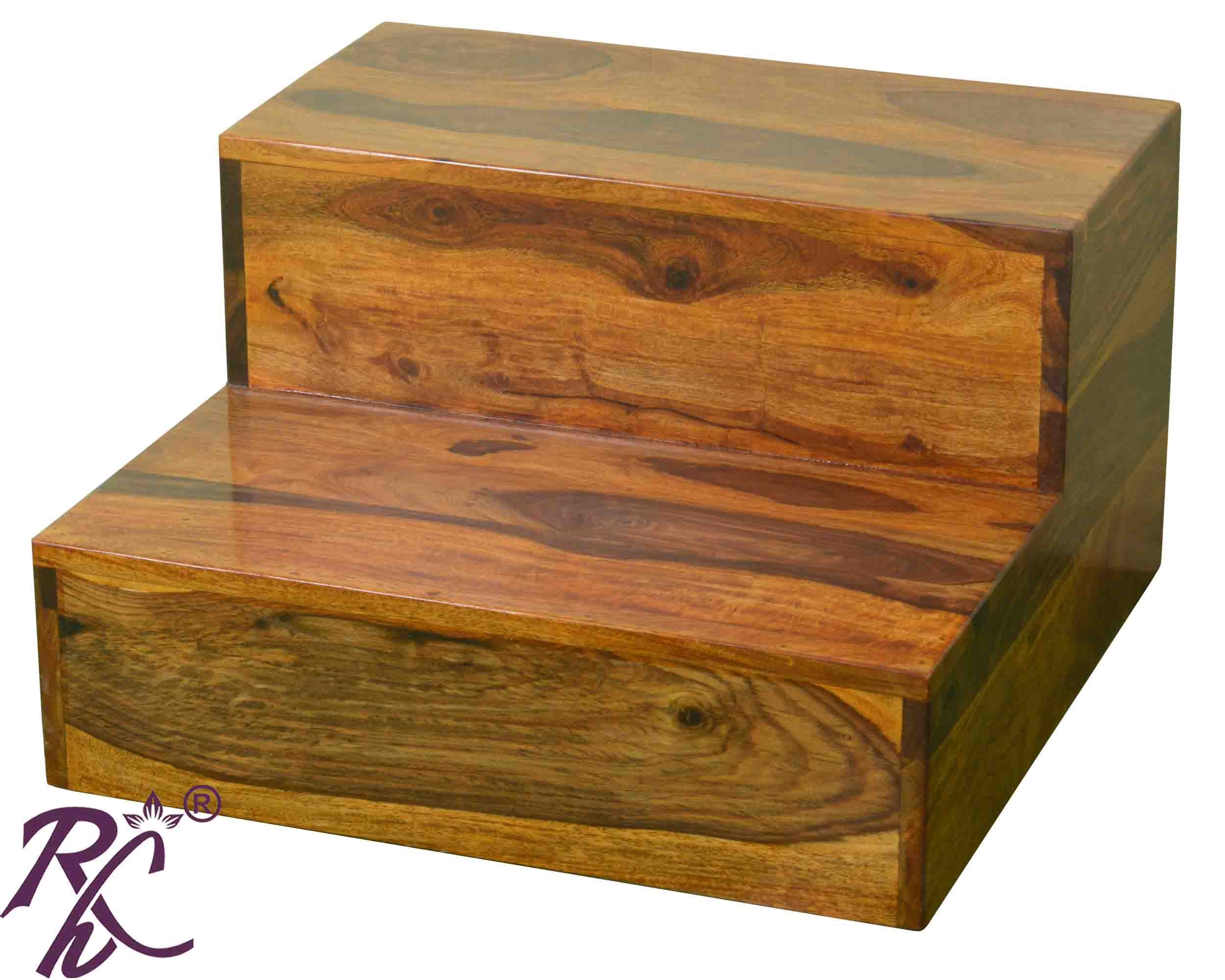 Solid Sheesham Wood Two Step Stool for Kitchen | Foot Rest Stool for Living Room