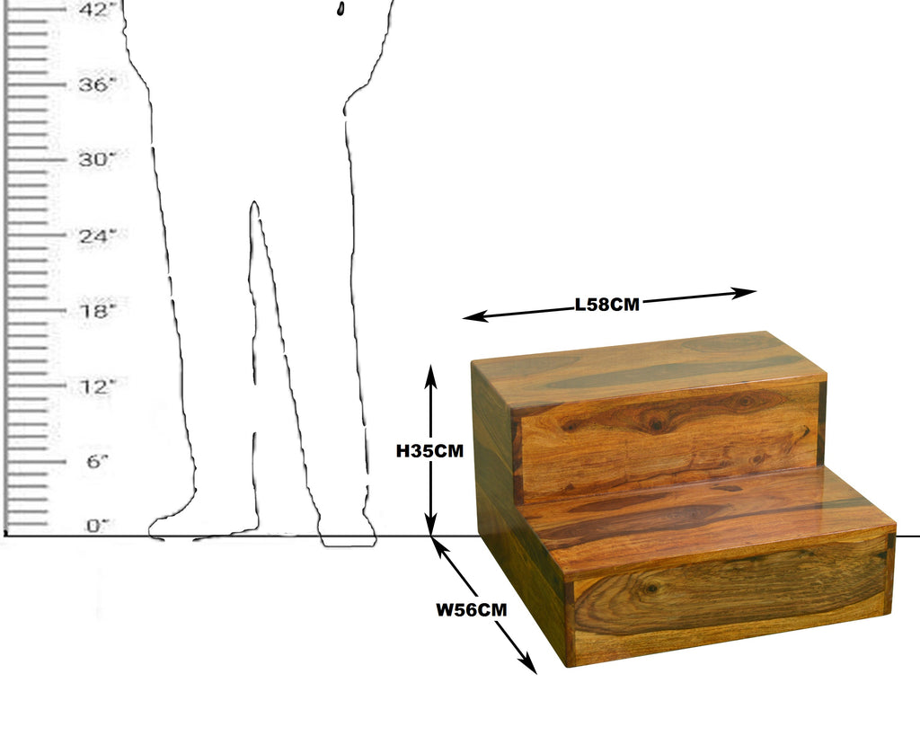 Solid Sheesham Wood Two Step Stool for Kitchen | Foot Rest Stool for Living Room