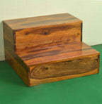 Solid Sheesham Wood Two Step Stool for Kitchen | Foot Rest Stool for Living Room