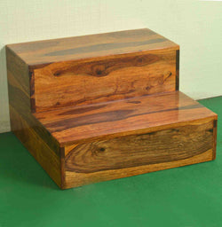 Solid Sheesham Wood Two Step Stool for Kitchen | Foot Rest Stool for Living Room