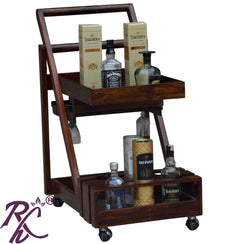Solid Wood Bar Trolley With Glass Hanging