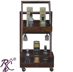 Solid Wood Bar Trolley With Glass Hanging