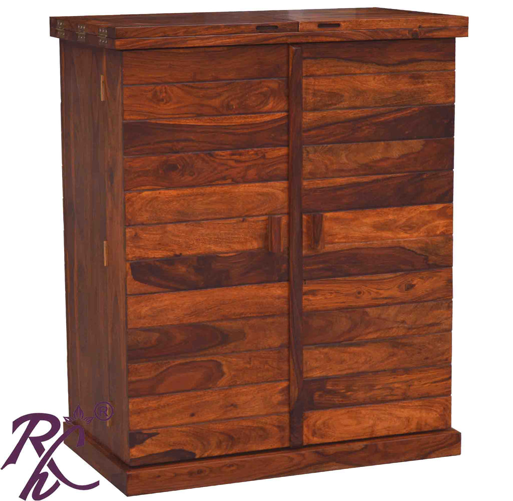 Solid Wood Stripe Door Design Bar Cabinet M