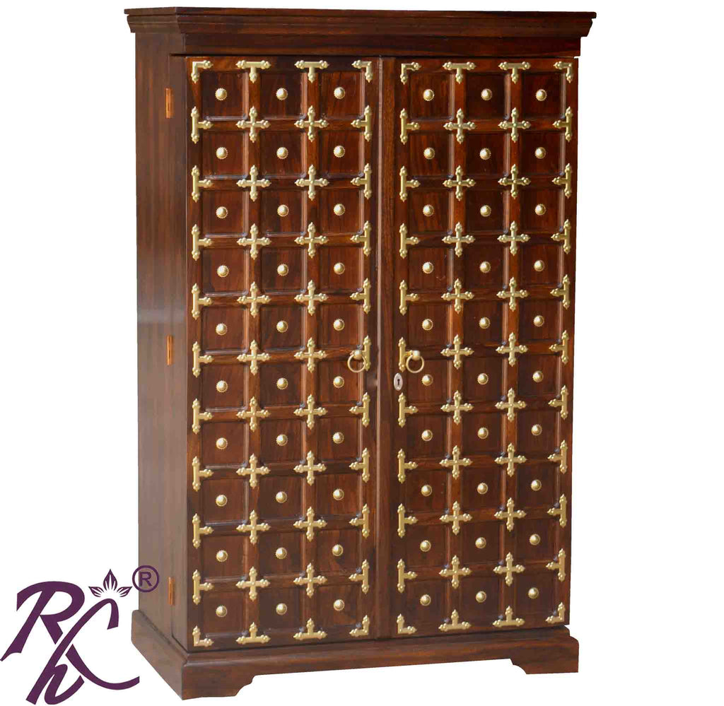 Solid Wood Brass Work L+T Design Bar Cabinet