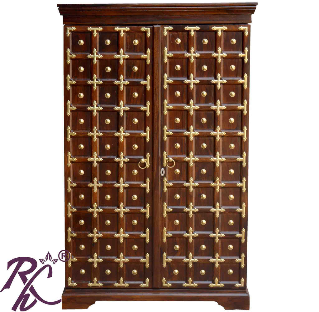 Solid Wood Brass Work L+T Design Bar Cabinet