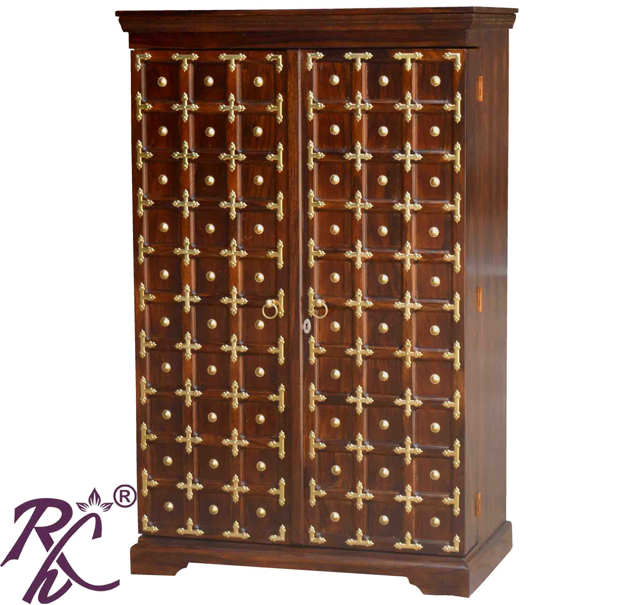 Solid Wood Brass Work L+T Design Bar Cabinet