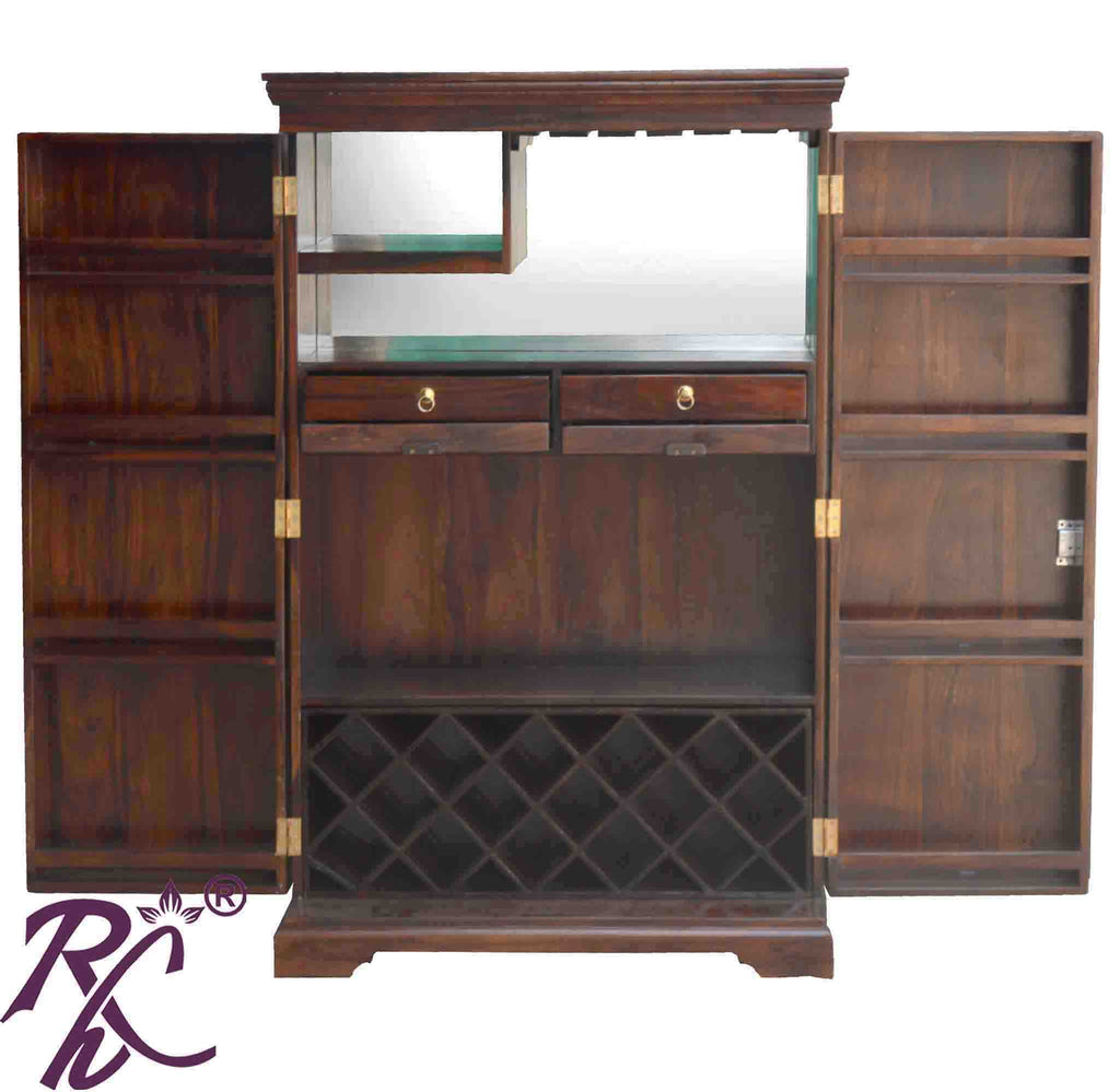 Solid Wood Brass Work L+T Design Bar Cabinet