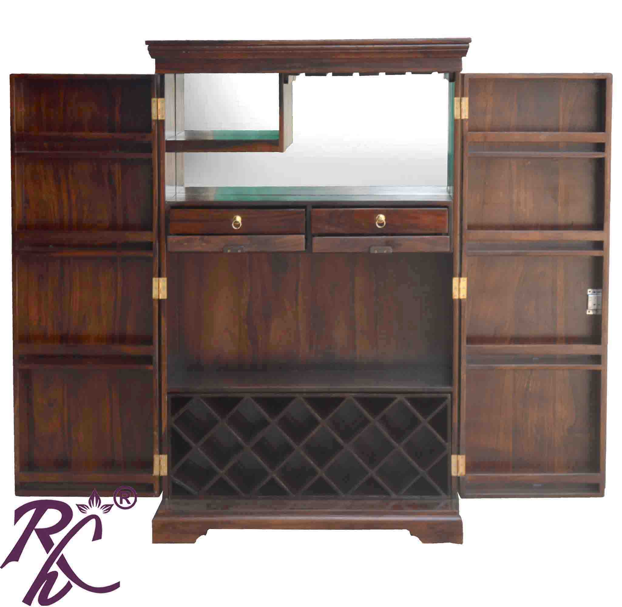 Solid Wood Brass Work L+T Design Bar Cabinet