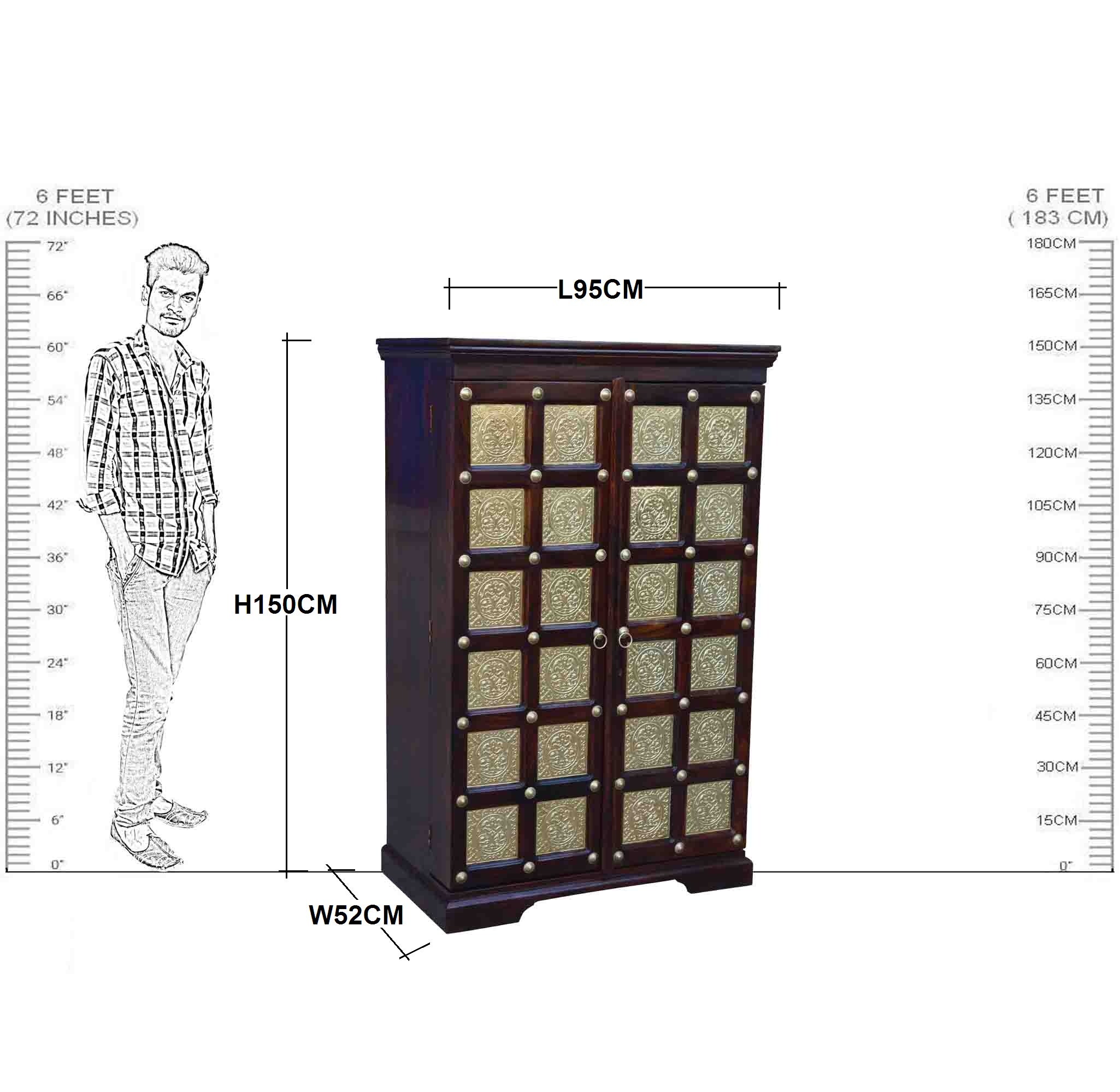 Solid Wood Brass Work Bar Cabinet