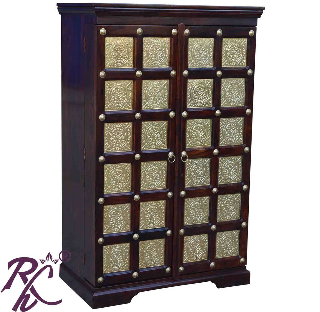 Solid Wood Brass Work Bar Cabinet