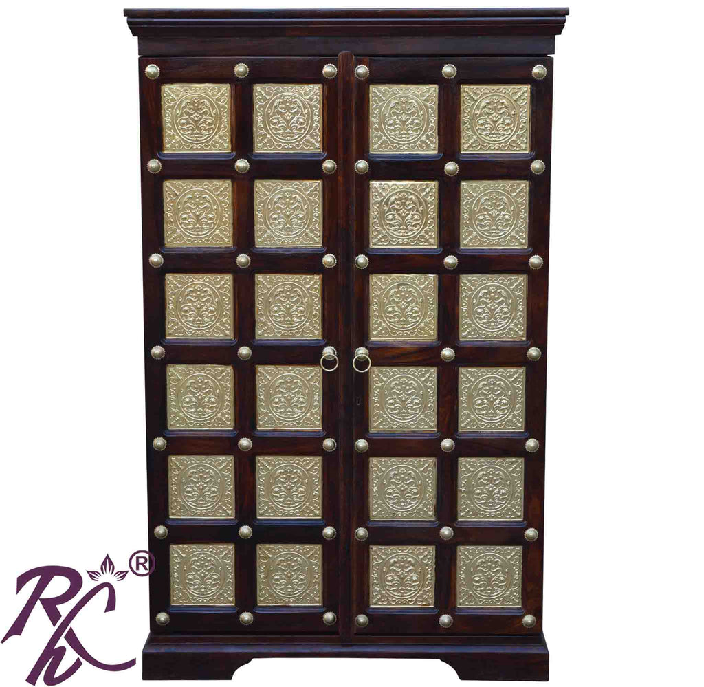 Solid Wood Brass Work Bar Cabinet
