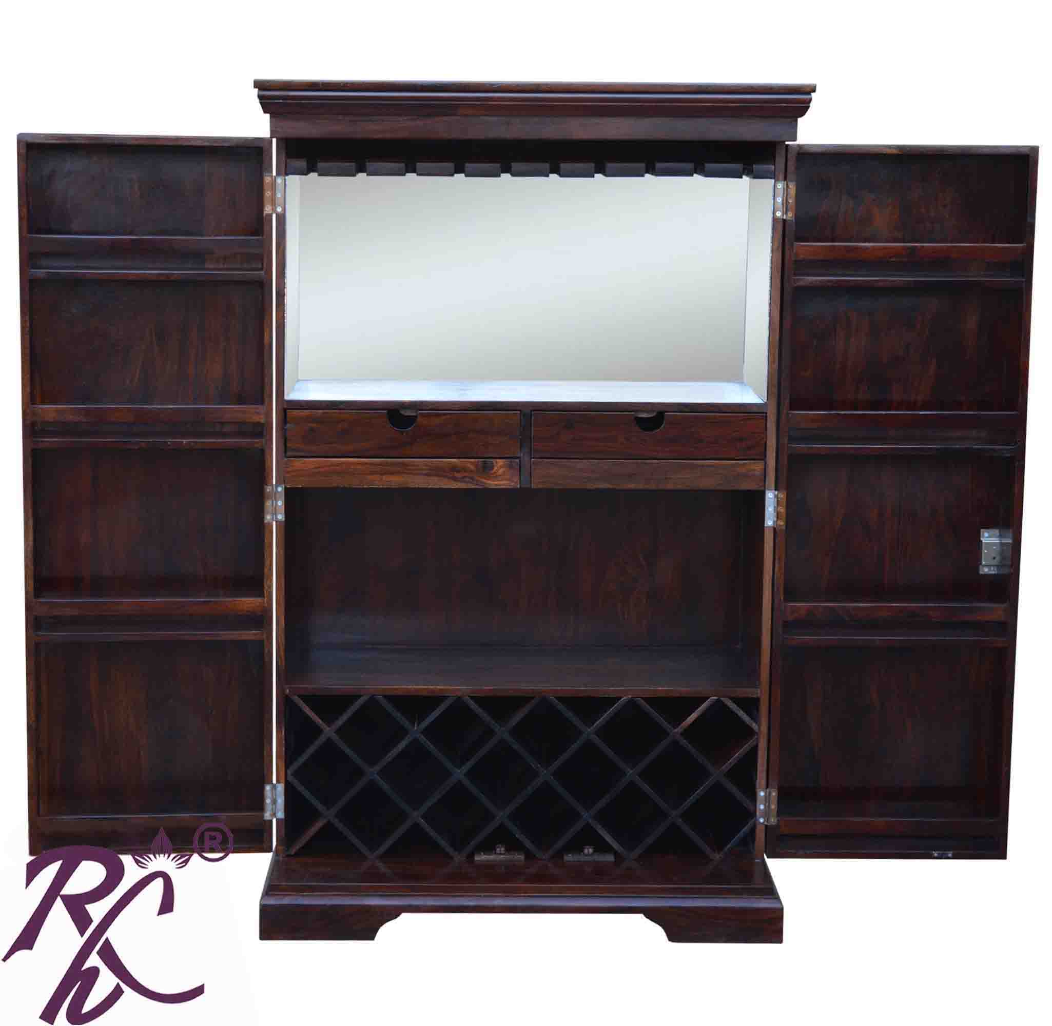 Solid Wood Brass Work Bar Cabinet
