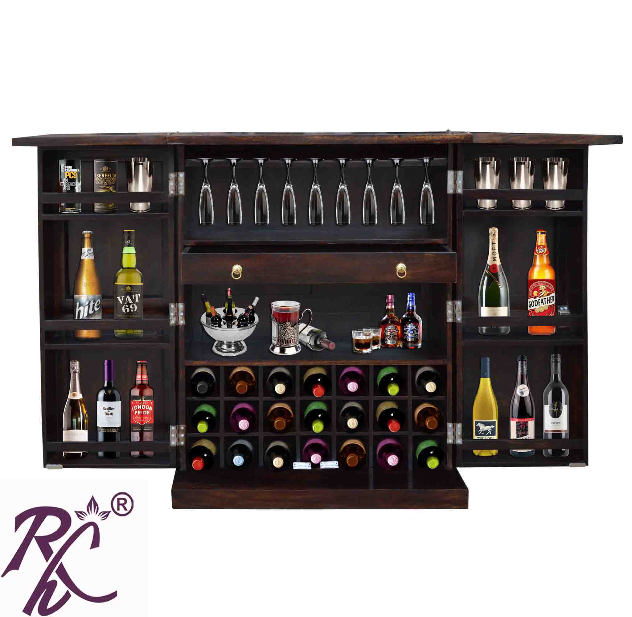 Solid Wood Panel Door Design Bar Cabinet